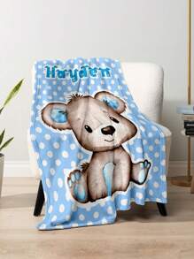 1pc Custom Flannel Name Blanket For Bed,Personalized Gift, Good Christmas Gifts,Personalized Blankets,Bedding Blanket,Gifts For Kids,Teddy Bear Doll Pattern Custom Name Blanket, Personalized Blanket With Kids Name