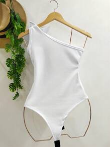 WOMEN'S BODYSUIT WITH ONE SHOULDER RING WITH STRAP WITH CUP AND SHORT SLEEVES - 白色 - 查看 4