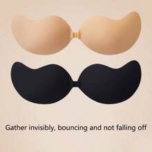 1 Pair Silicone Bras, Invisible Bra, Strapless Silicone Bra, Wedding Bra, Nipple Patch, Breathable Waterproof Bra, Women's Silicone Gathered Chest Patch, Popular Style