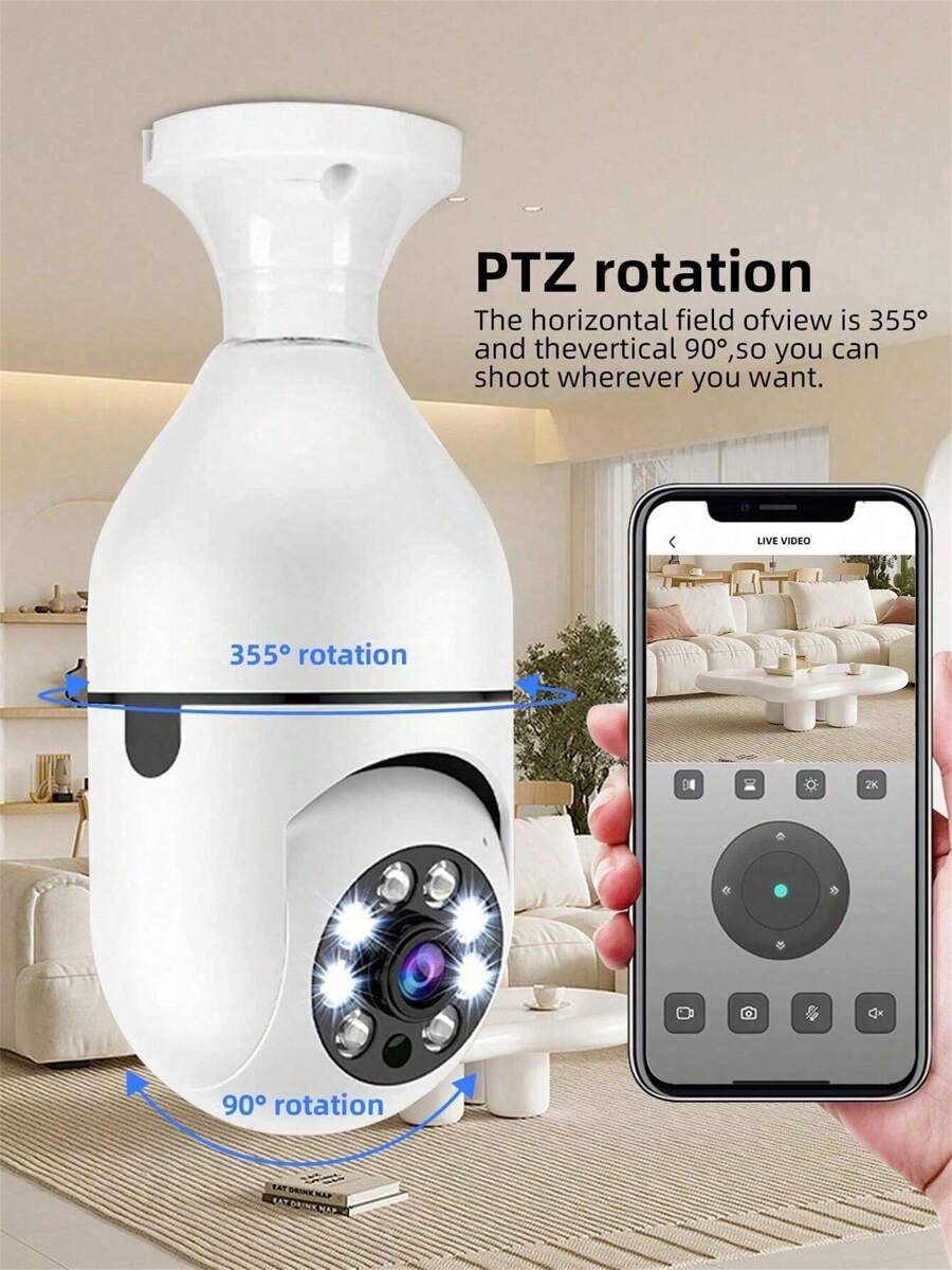 Equipped With Base Bulb Camera, With 1080P High Definition And Optional 4GWIFI Configuration With Auto Tracking, Alarm And Color Night Vision Functions, Floodlight With AI Motion Detection Function And Supports Horizontal Rotation At Home; - White - View 1