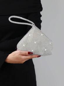 闪亮水晶晚装手提包、水钻手拿包适合正式派对、婚礼、舞会、夜总会、生日/情人节礼物 - 銀色 - 查看 2