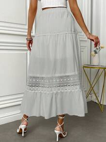 Fresh Viscose Skirt With Em Lese Details - Light Grey - View 3