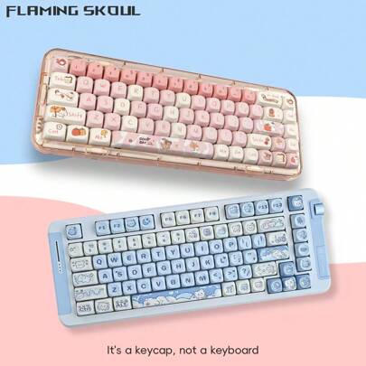 FLAMING SKOUL FLAMING SKOUL PBT Keycaps 60%, Cute Blue Bear & Pink Puppy Cream Keycaps, Customized MOA Keycap Set Fit For 60%, 65%, 75%, TKL, 100% Cherry Gateron MX Switch Mechanical Keyboard Keycaps - Blue & Pink