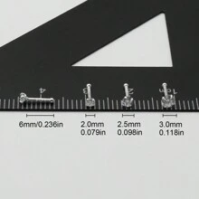 2 件 925 纯银迷你穿孔鼻钉，镶嵌锆石，可选耳钉尺寸 2.0 毫米/2.5 毫米/3.0 毫米，耳钉长度 6.0 毫米/8.0 毫米/10 毫米，耳环和鼻钉 - 銀色 - 查看 4