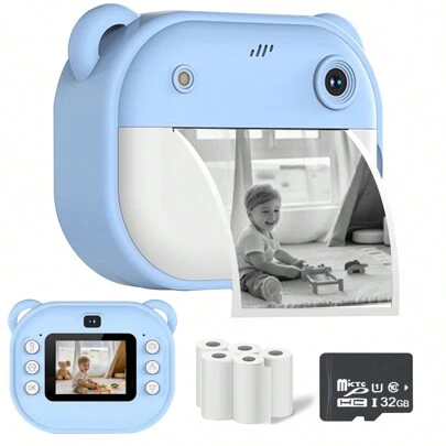 便携式即时相机，可快速输出照片，包括迷你 2.4 英寸相纸、彩色相框、DIY 相册等，48MP 超清晰照片，轻巧便携，内置闪光灯，1080P 高清视频录制，8 倍变焦防抖