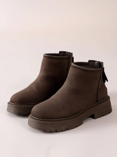 Women's Fashion Zipper Ankle Boots - Comfortable Mid-Heel Ankle Boots, Suede Matte Finish Ladies Shoes - Round Toe Stylish - Convenient Slip-On Dress Boots - Synthetic Leather Suitable For All Seasons - European Style Design - Made In Wenzhou