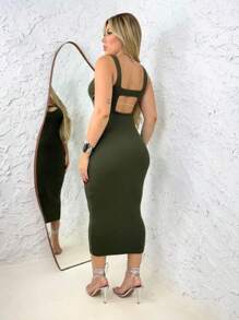 Midi Dress Knit Modal Tube Bare Back Christmas New Year's Eve - 軍綠色 - 查看 4