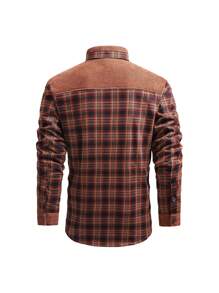 Abrigo acolchado con ajuste ceñido de estilo retro con parches de cuadros estilo deportivo, con forro térmico para otoño/invierno para hombre - Color caoba - Ver 2