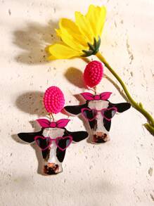 Pink Snail Hoa tai đính hạt cườm thủ công dễ thương vui nhộn, hình con bò đeo kính, hoa tai thả bằng nhựa Acrylic hình con bướm dành cho phụ nữ và trẻ em gái, mùa hè, mùa đông, kỳ nghỉ, ngày lễ, bãi biển, quà tặng tiệc tùng, quà tặng cho các cặp đôi - Bò thắt nơ đeo kính - Xem 7