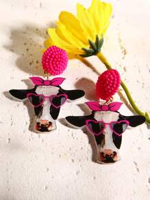 Pink Snail Hoa tai đính hạt cườm thủ công dễ thương vui nhộn, hình con bò đeo kính, hoa tai thả bằng nhựa Acrylic hình con bướm dành cho phụ nữ và trẻ em gái, mùa hè, mùa đông, kỳ nghỉ, ngày lễ, bãi biển, quà tặng tiệc tùng, quà tặng cho các cặp đôi - Bò thắt nơ đeo kính - Xem 6