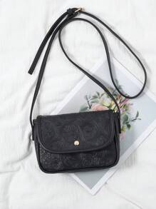 Torebka typu crossbody ze sztucznej skóry z wytłoczonym wzorem kwiatowym dla kobiet, modna, słodka torebka na telefon komórkowy, retro, swobodna torba na ramię