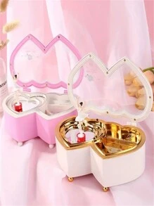 1pc Fashion Heart Shaped Music Box, Double Heart Design Home Decor, Contains Rotating Ballerina Dancer, Hand Crank Acrylic Musical Figurine, Romantic Metal Clockwork, Home Decor Accessory, Romantic Gift For Couples, Birthday, Valentine's Day, Party Valentine's Day Birthday Gifts Graduation