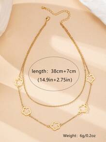 1pc Hollow Rhinestone Clover Pendant Necklace, Vintage Elegant Style For Women - Yellow Gold - View 4