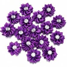 20pcs/Pack 4cm Rhinestone Satin Lotus Flower, Handmade DIY Clothing Shoes Hats Bags Corsages Hairclips, Gift Box Packaging Supplies