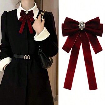 1pc Velvet Bow Brooch, Versatile Black Clothing Accessory Dress Accessories Pin For Clothes Bag Charm School