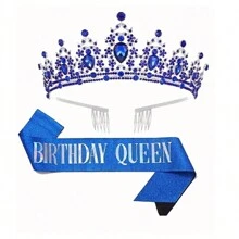 2件套生日女王腰带和水晶头饰，生日派对装饰，女士生日礼物，生日氛围布置，派对装饰 - 多色 - 查看 10