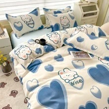 1pc Thick Polyester Floral Print Duvet Cover Set, Machine Washable, Suitable For Bedroom, Boys/Girls Dorm Bedding (1 Duvet Cover, No Filling), All Products Do Not Include Comforter/Filling, With Corner Ties - Love Rabbit - View 5