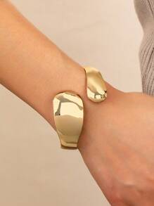 1pc European And American Fashion Gold-Plated Face Shaped Bangle, Suitable For Women's Daily Wear - Yellow Gold - View 4