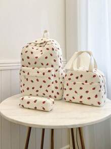 3 Pcs Back To School Backpack Set - Stylish Large Capacity Backpack&Lunch Bag& Pencil Case Multi-Pack,With Laptop Compartment Strawberry Pattern Backpack Featuring Adjustable Straps Spacious Multi-Pockets - Lightweight Portable Zipper Bags For Women/Girls/Students/Teens/Graduates Perfect For Outdoor/Travel/Middle School/High School /College, Bags For University, University Essentials