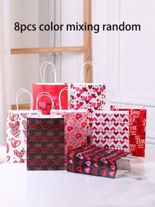 16/8pcs Wedding Season Gift Bags, Heart Decor Handled Bags, Gift Wrap Bags, Present Bags, Souvenir Paper Bags, DIY Packaging Bags, Wedding Favor Bags, Romantic Confession Gift Bags, Romantic Love, Surprise Gift Bags