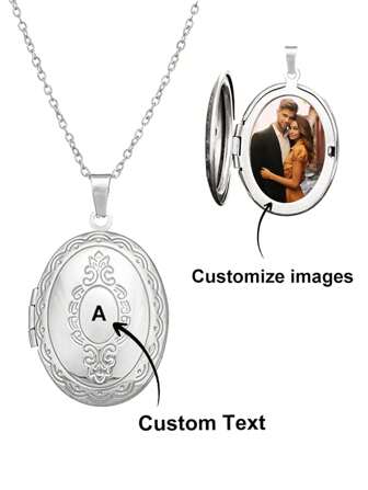 Customized Stainless Steel Oval Locket Necklace With Photo Album, Family Memento Necklace, Couples Anniversary Gift