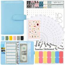 Macaron Multicolor 6-Hole Binder Journal - Planning Pads For Cash Budgeting With Faux Leather PU Cover And Laser Design - A6 Size Notebook For Organized Financial Management - Blue - View 13
