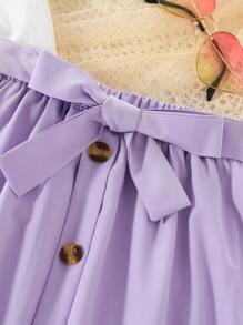 2pcs Tween Girls Floral Print Short Sleeve Top And Skirt Set - White - View 5