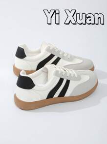 时尚透气休闲运动鞋，2024年春季新款女士多功能休闲运动滑板鞋 - 卡其色 - 查看 6