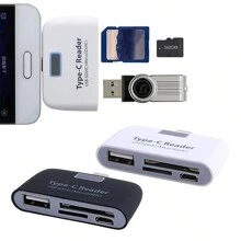Adaptador multifuncional inteligente 4 en 1 con puerto de carga USB, lector de tarjetas TF y SD, y conector USB tipo C universal OTG para laptop y teléfono móvil - Multicolor - Ver 1