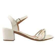 Women's Adult Sandal With Heel And 1 Strap, 1 Baguette Rhinestone And Roller Knot - 香檳色 - 查看 3