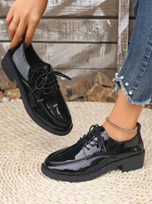 2024 Spring Autumn New British Style Bowknot Slip-On Loafers Women Thick Chunky High Heel Shoes, Versatile - Black - View 3