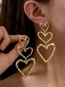 欧美跨境时尚爱心形金属线耳环，复古高端奢华耳环情人节 - 金色 - 查看 10