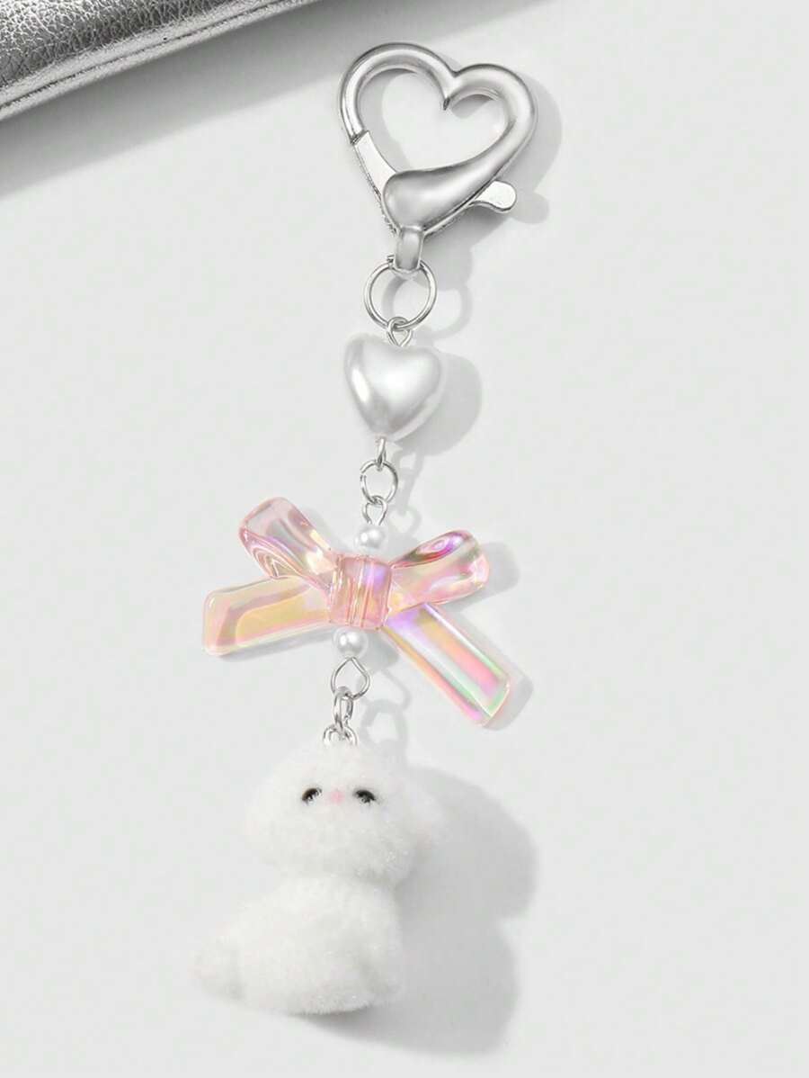 1 chiếc mặt dây chuyền hình chú chó con dễ thương mới dành cho cả nam và nữ có nơ và trái tim, phụ kiện móc khóa hình chú chó 3D được cá nhân hóa - Nhiều màu - Xem 1