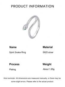 1枚2025新款独特设计蛇形戒指，女士S925纯银可调节个性化优雅鸡尾酒戒指，适合日常佩戴，高端珠宝礼品