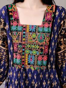 Vestido amplio de estilo modesto, apropiado para Medio Oriente, árabe, informal, bohemio, con bordados, artístico, retro, ideal para vacaciones y turismo