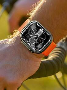 1件中性運動方形扣矽膠錶帶，適用於Apple Watch 46mm 49mm 40mm 44mm 45mm 41mm 42mm 38mm，可調節錶帶，適合 Series 12 11 10 9 8 SE 7 6 5 4 3 2 1 Ultra 4/3/2/1 S12/S11 - 橘色 - 查看 8