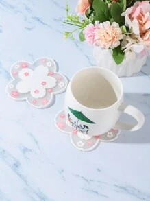 1pc Minimalist Household Silicone Placemat With Sakura Flower Pattern, Heat Insulation, Easy To Clean, For Kitchen, Table, Tea Cup - Multicolor - View 6