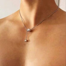 1件男士浪漫蛇骨链，不锈钢圆珠项链，派对和节日配饰 - 銀色 - 查看 2