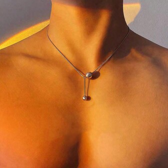 1 Pieza Collar De Cadena De Hueso De Serpiente Romántico Y Moderno Para Hombres, Collar De Inoxidable Con Cuentas Redondas, Accesorios Para Fiestas Y Vacaciones