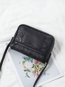 Torebka typu crossbody ze sztucznej skóry z wytłoczonym wzorem kwiatowym dla kobiet, modna, słodka torebka na telefon komórkowy, retro, swobodna torba na ramię