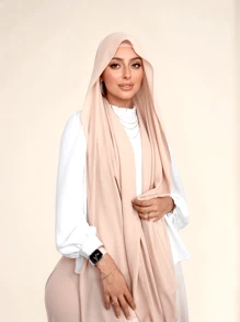 1 套女士方便附送莫代尔软帽雪纺头巾 - 彩色 - 查看 3