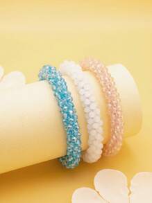 Esbbela Set de 3 pulseras Festival Gift, pulseras de cuentas, cristal artificial, apilables, elásticas, para mujeres de 6.5-8 pulgadas, para uso diario y vacaciones - vistoso - Ver 16