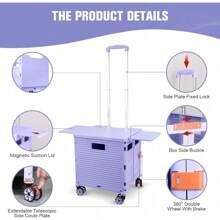 Foldable Utility Cart Folding Portable Rolling Crate Handcart Shopping Trolley Wheel Box With Lid Wear-Resistant Noiseless 360°Rotate Wheel For Travel Shopping Moving Storage Office Use (Green) - Purple - View 3