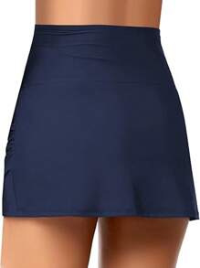 Parte de abajo de bikini para mujer con cintura alta, volantes y dobladillo tulipán - Azul Marino - Ver 2