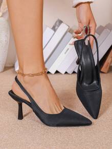 Klackskor för kattungar för kvinnor, spetsiga tå Lycra Stilett, höga klackar, mångsidiga och eleganta sandaler för mogen dam med ankelband - Svart - Visa 4