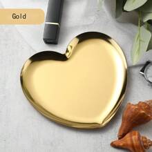 Art Deco Heart-Shaped Stainless Steel Decorative Tray, 1pc - Multipurpose Storage Dish For Jewelry And Household Items