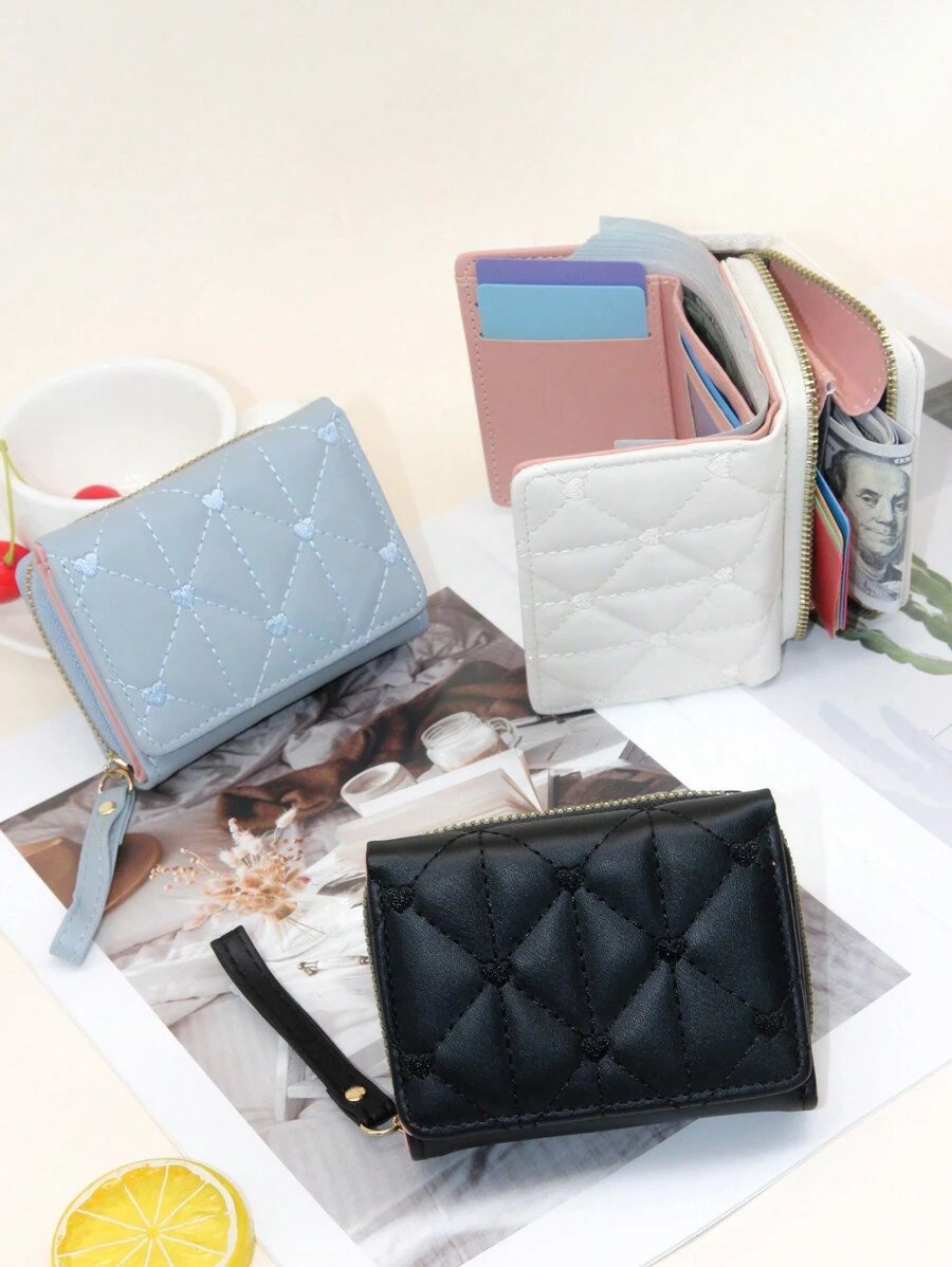 Monedero pequeño con bordado de corazón PU - Azul - Ver 1
