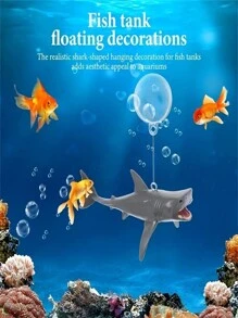 1 套鲨鱼形漂浮装饰物适用于鱼缸水族箱装饰 - 彩色 - 查看 1