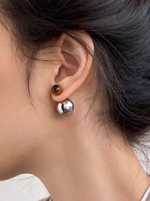 1 Pair Reversible Tiger Eye Stone Vintage Fashionable Casual Stud Earrings For Women, Suitable For Daily And Holiday Wear
