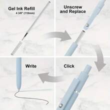 凝胶笔，酷炫美学办公学院用品，女孩礼物时尚用品，黑色墨水可爱笔女士生日礼物，返校用品，学院风格用品，每盒 5 支